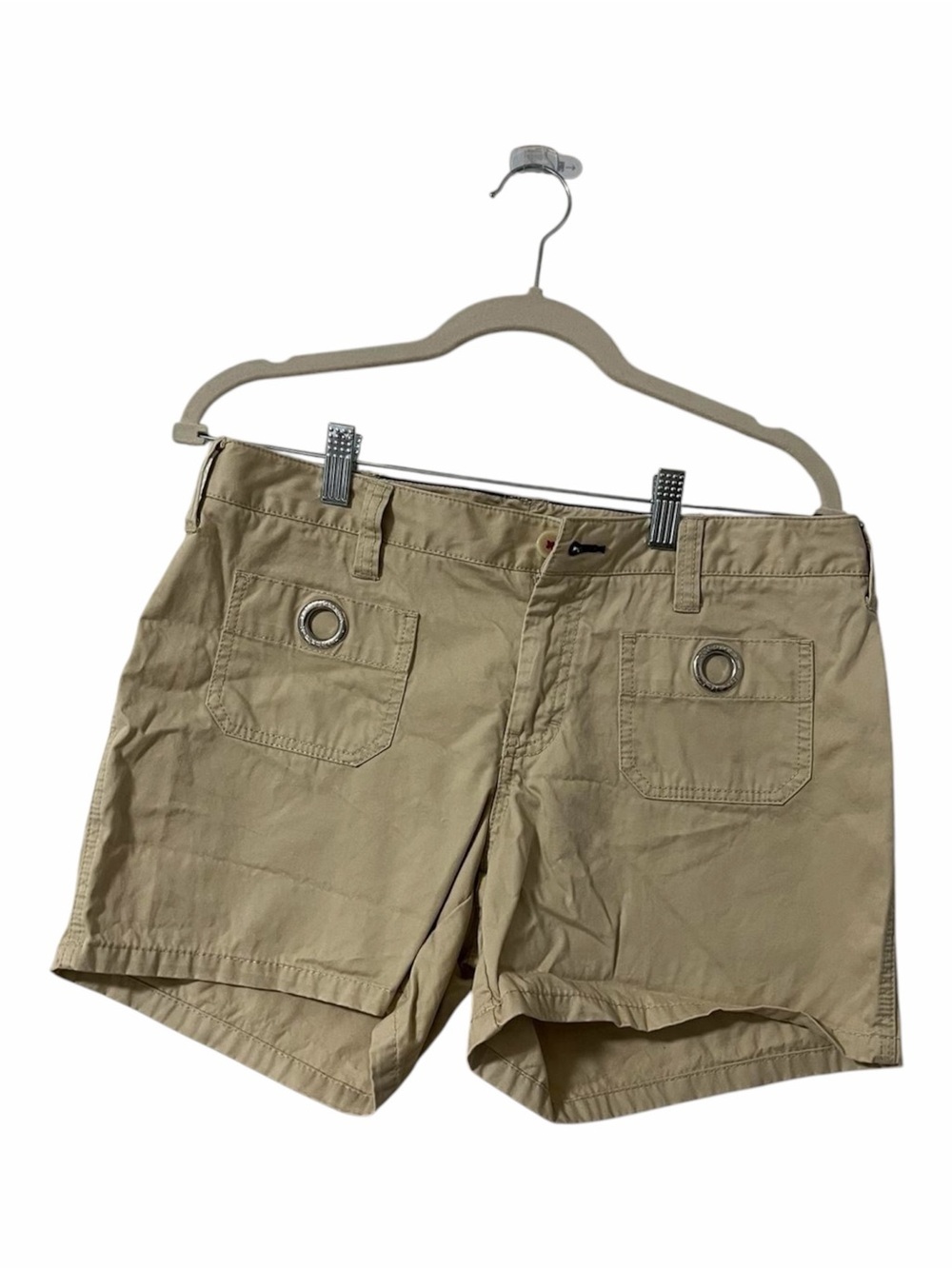 2000s Khaki Tommy Hilfiger Shorts Silver Eyelet Details Size 8 Y2k Low Rise